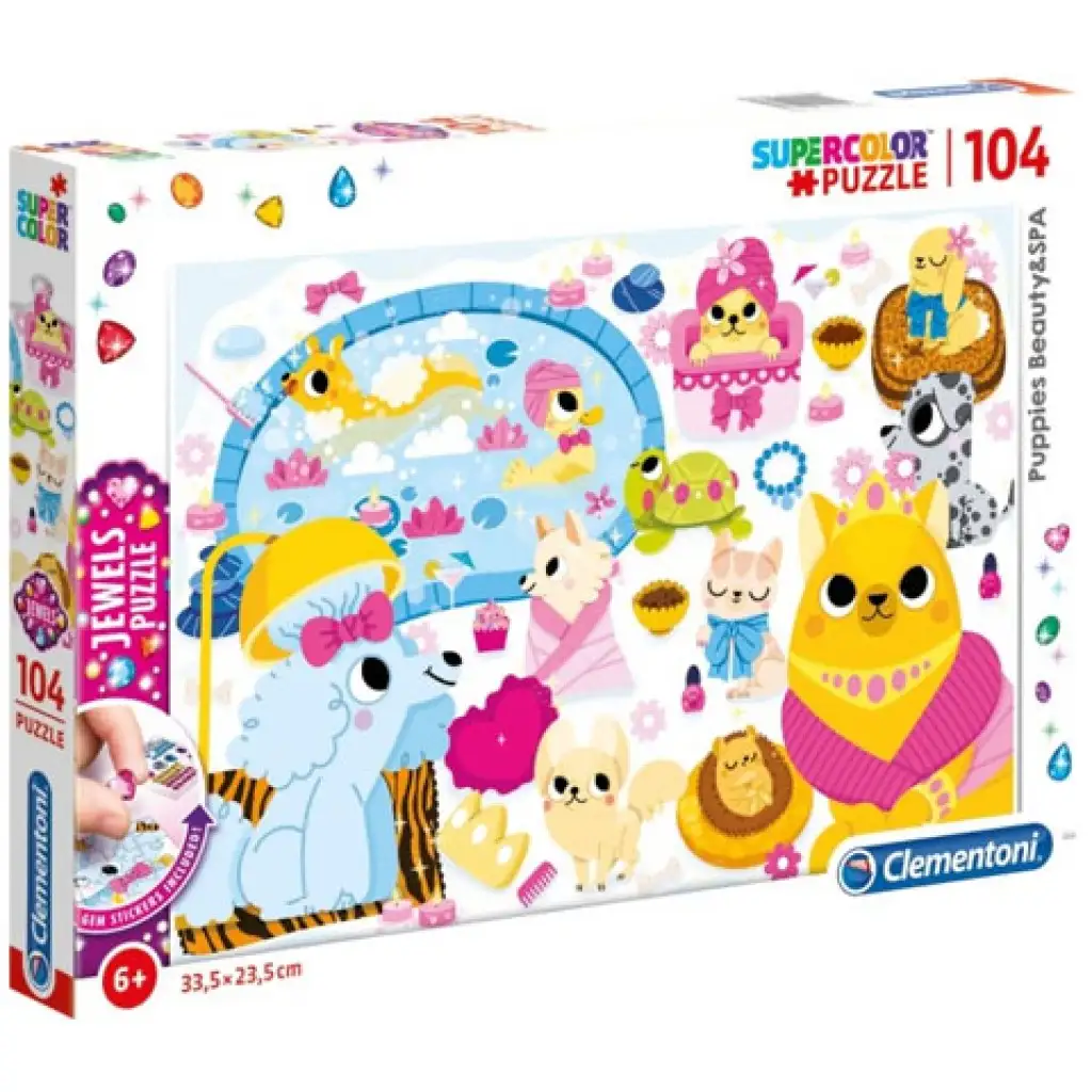imagen de Puzzles de mascotas wellness de 104 piezas con piedras de strass - Clementoni 1