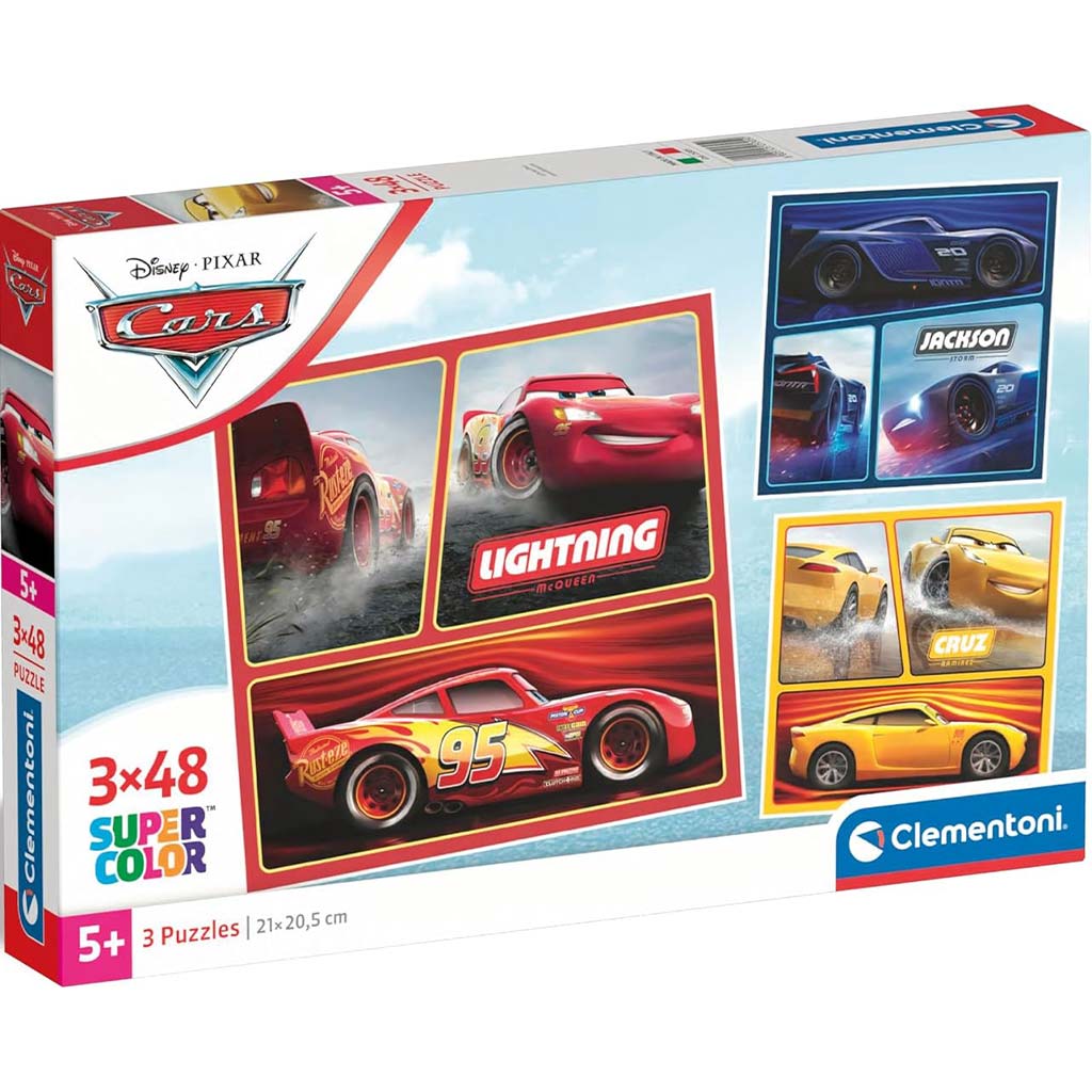 imagen de Puzzles Supercolor de coches de carreras de Cars 3x48 piezas - Clementoni 1