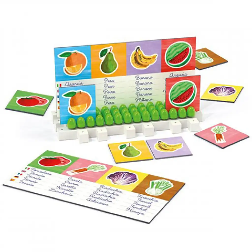 imagen de Quercetti: Montessori Verduras y frutas juego educativo en lengua extranjera set de 3 piezas 1