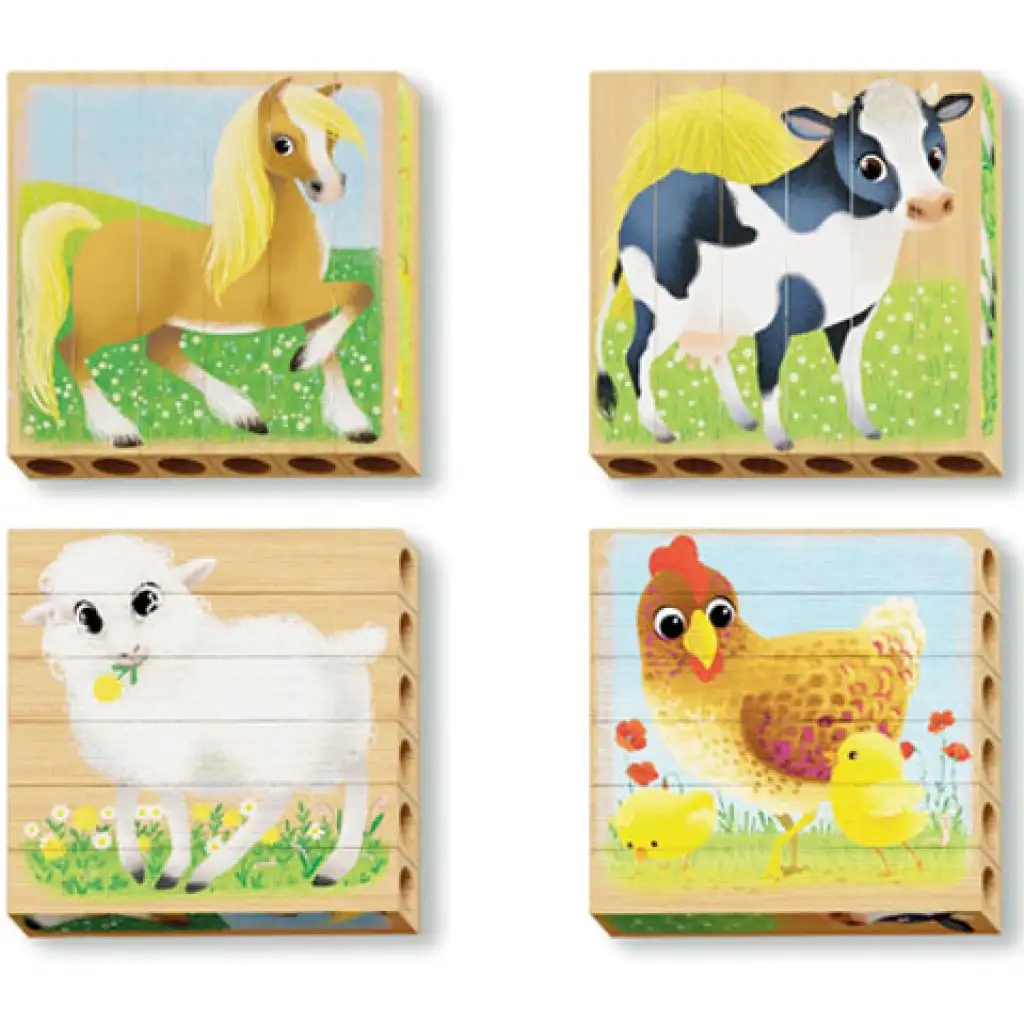 imagen de Quercetti: PlayBio Animales de granja 4 en 1 rompecabezas de bloques de madera 2