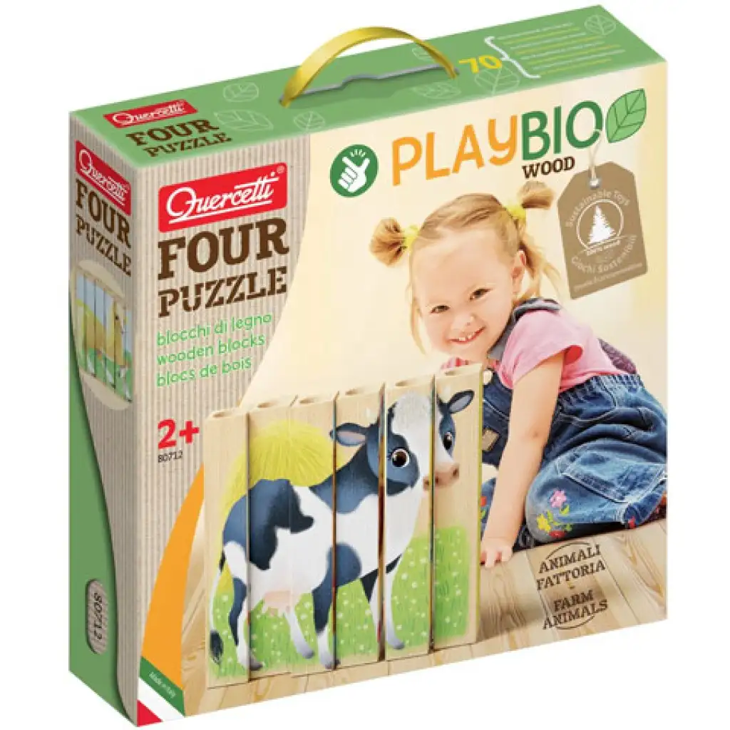 imagen de Quercetti: PlayBio Animales de granja 4 en 1 rompecabezas de bloques de madera 1