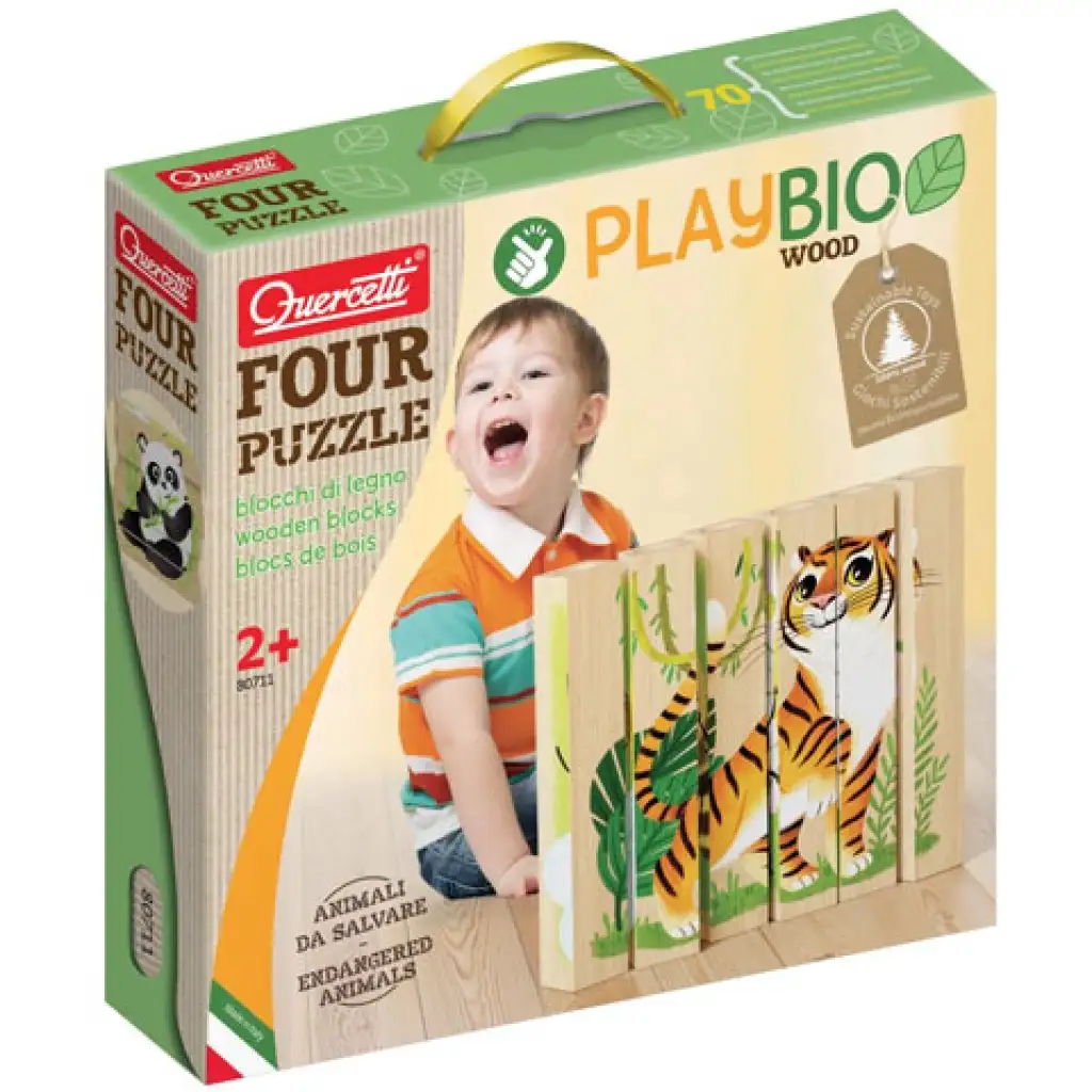 imagen de Quercetti: PlayBio Animales en Peligro 4 en 1 rompecabezas de bloques de madera 1