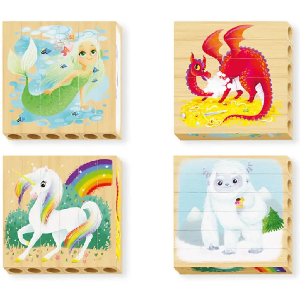 imagen de Quercetti: PlayBio Fantásticos seres 4 en 1 rompecabezas de bloques de madera 2