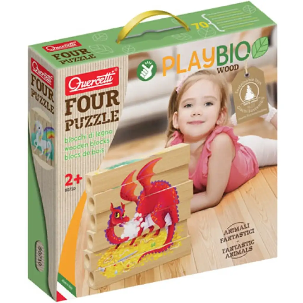 imagen de Quercetti: PlayBio Fantásticos seres 4 en 1 rompecabezas de bloques de madera 1