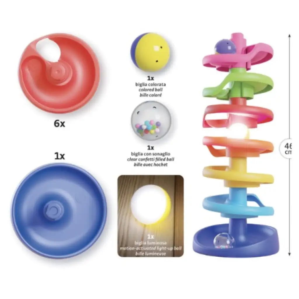 imagen de Quercetti: Torre Espiral pista de bolas para bebés con bola luminosa 2