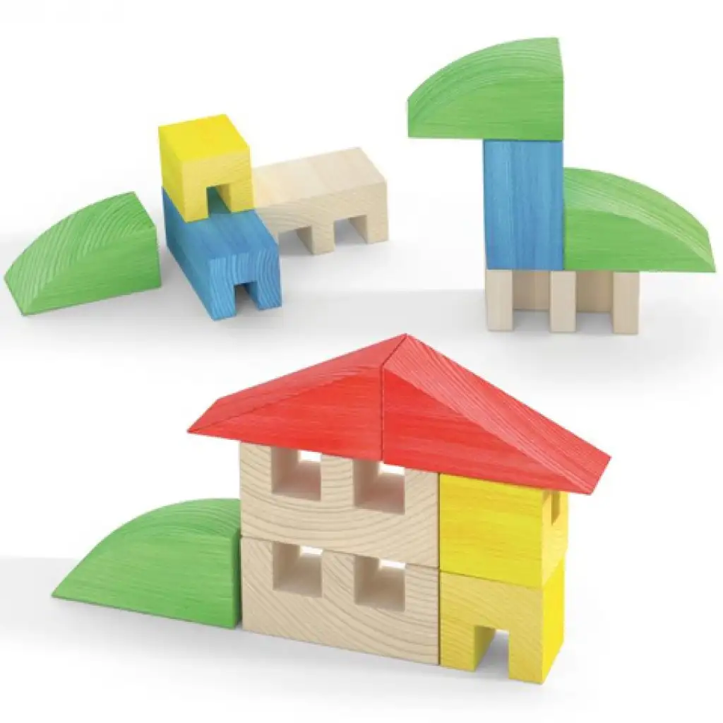 imagen de Quercetti: ToyTown Basic 15 piezas de juego de construcción de madera 2