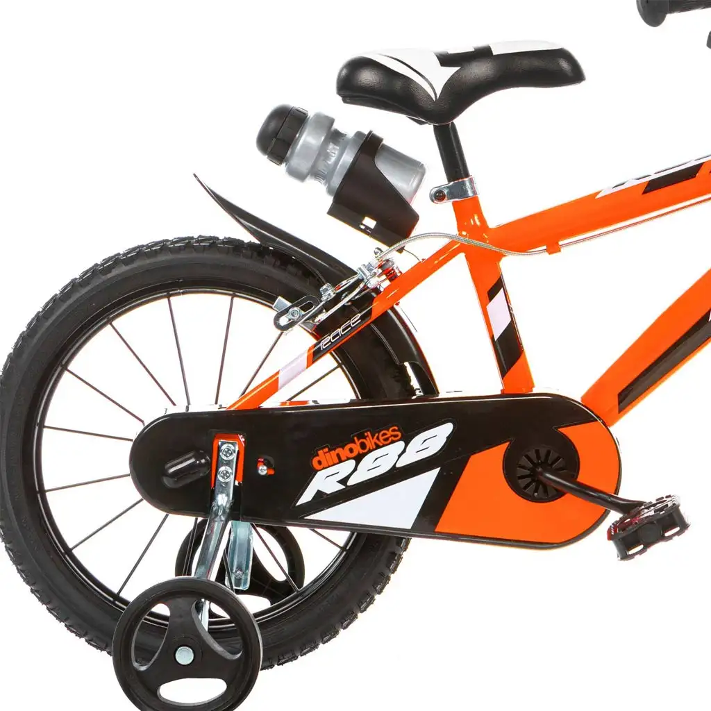 imagen de R88 14” bicicleta infantil con portabotellas y ruedas laterales en color naranja-negro – Dino Bikes bicicleta 2