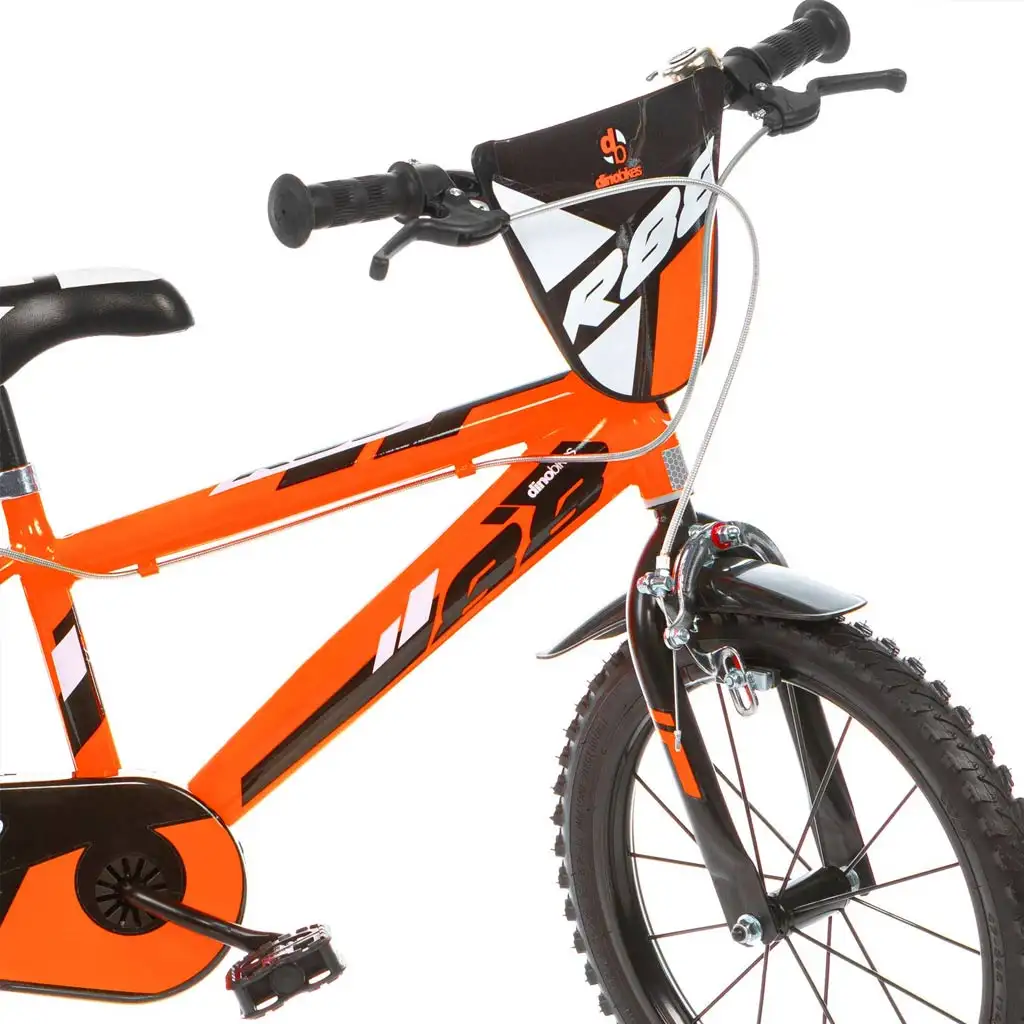 imagen de R88 16” bicicleta infantil con portabotellas y ruedas laterales en color naranja-negro – Dino Bikes bicicleta 3