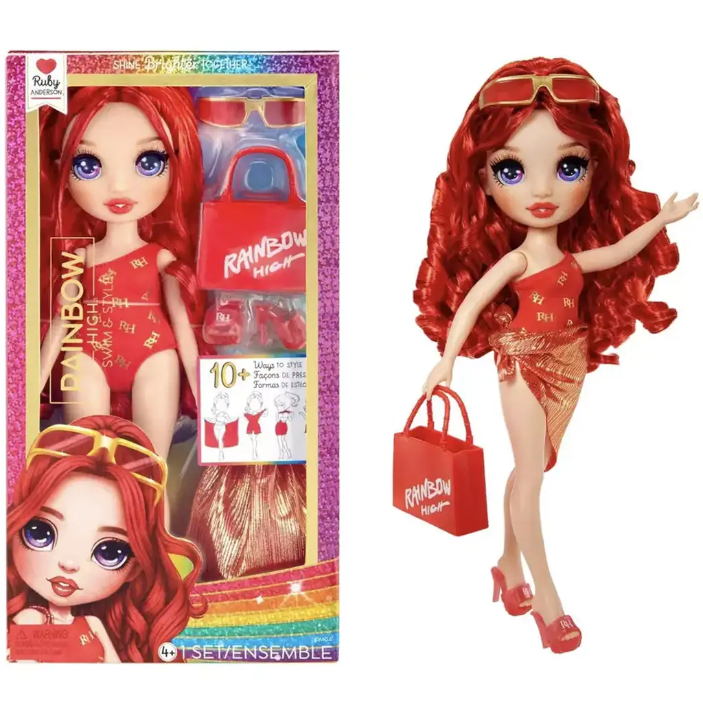 imagen de Rainbow High: Muñeca de moda Ruby para vestir de playa 1