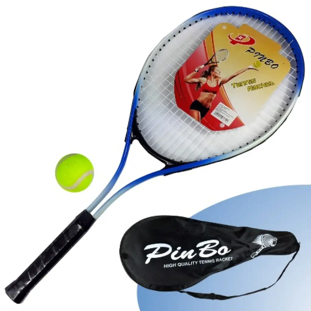 imagen de Raqueta de tenis de metal de 63 cm de PinBo con pelota de tenis en bolsa de transporte 1