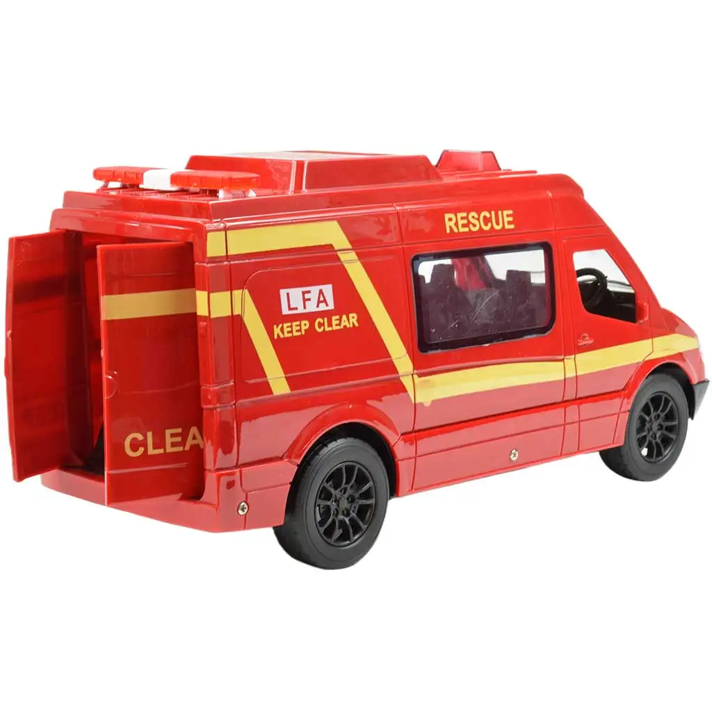 imagen de RC Autobús de bomberos rojo a control remoto con efectos de luz 2,4GHz escala 1/12 30cm 2
