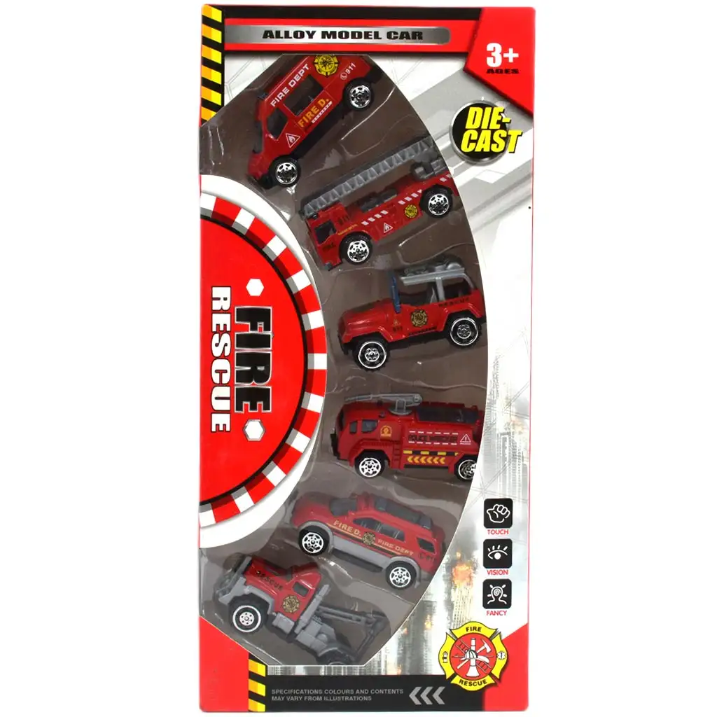 imagen de Rescate de Fuego: Set de coches pequeños de bomberos de 6 piezas 1/64 3