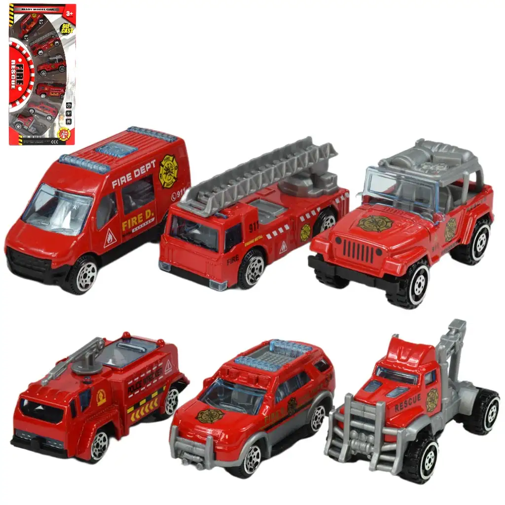 imagen de Rescate de Fuego: Set de coches pequeños de bomberos de 6 piezas 1/64 1