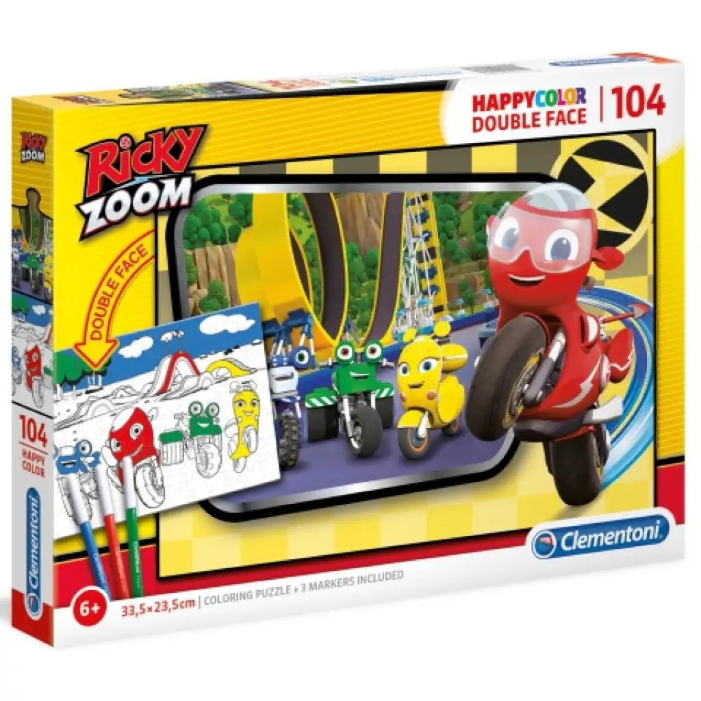 imagen de Ricky Zoom Doble 2 en 1 104 piezas puzzle coloreable de doble cara - Clementoni 1