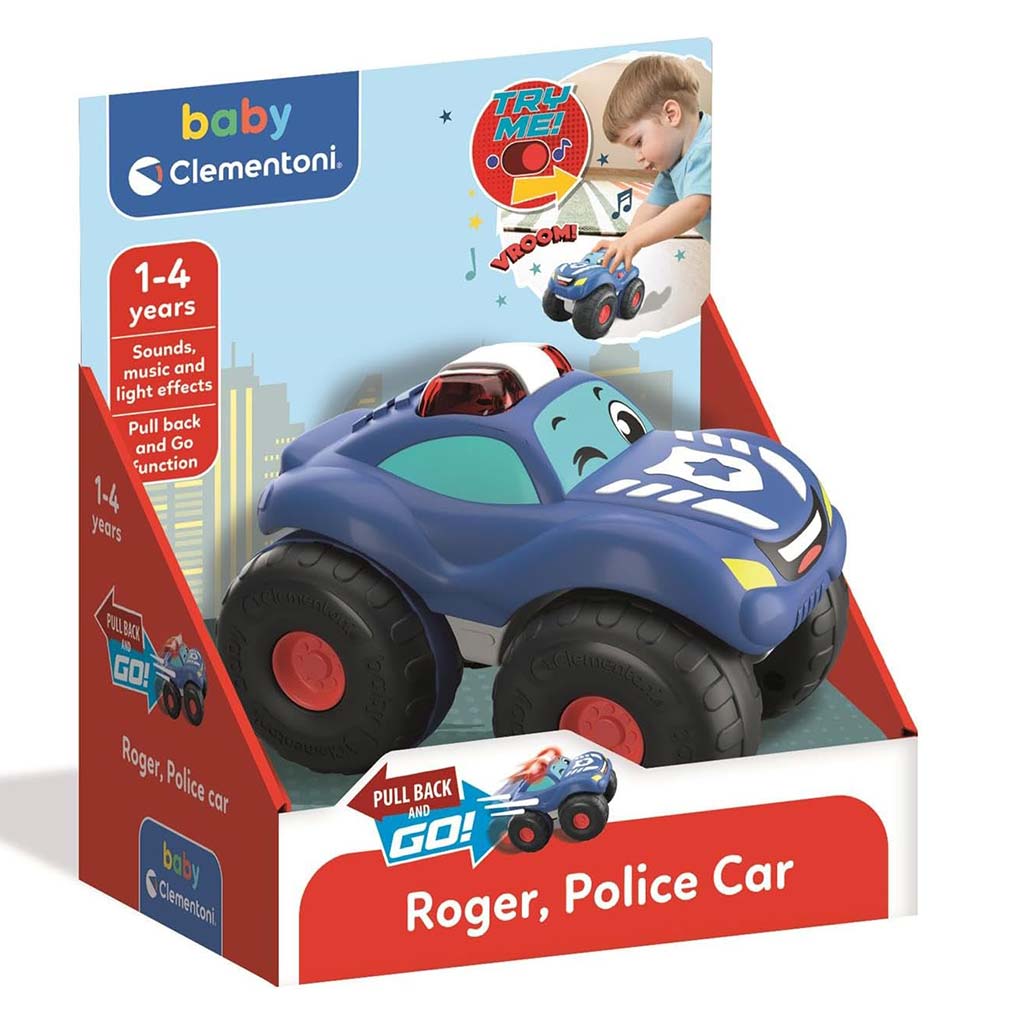 imagen de Roger, coche de policía de arrastre para bebés con sonido y luz - Clementoni 1