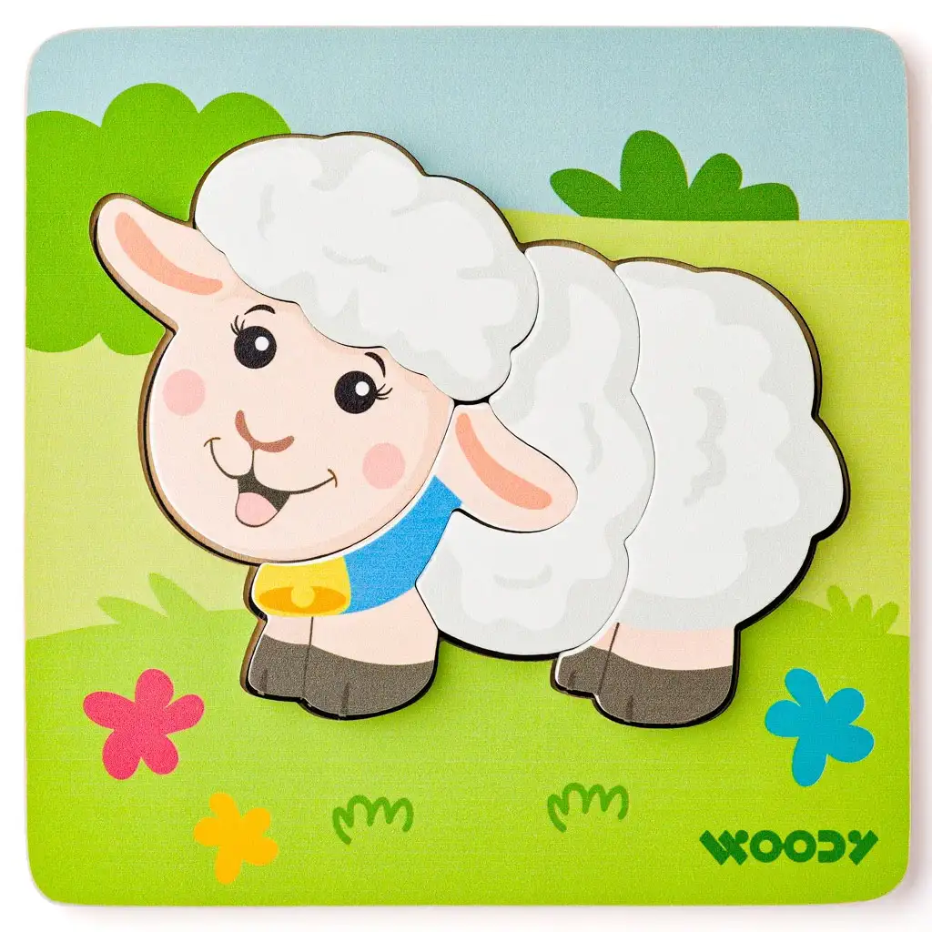 imagen de Rompecabezas de bebé de 5 piezas de madera con ovejitas - Woodyland 1