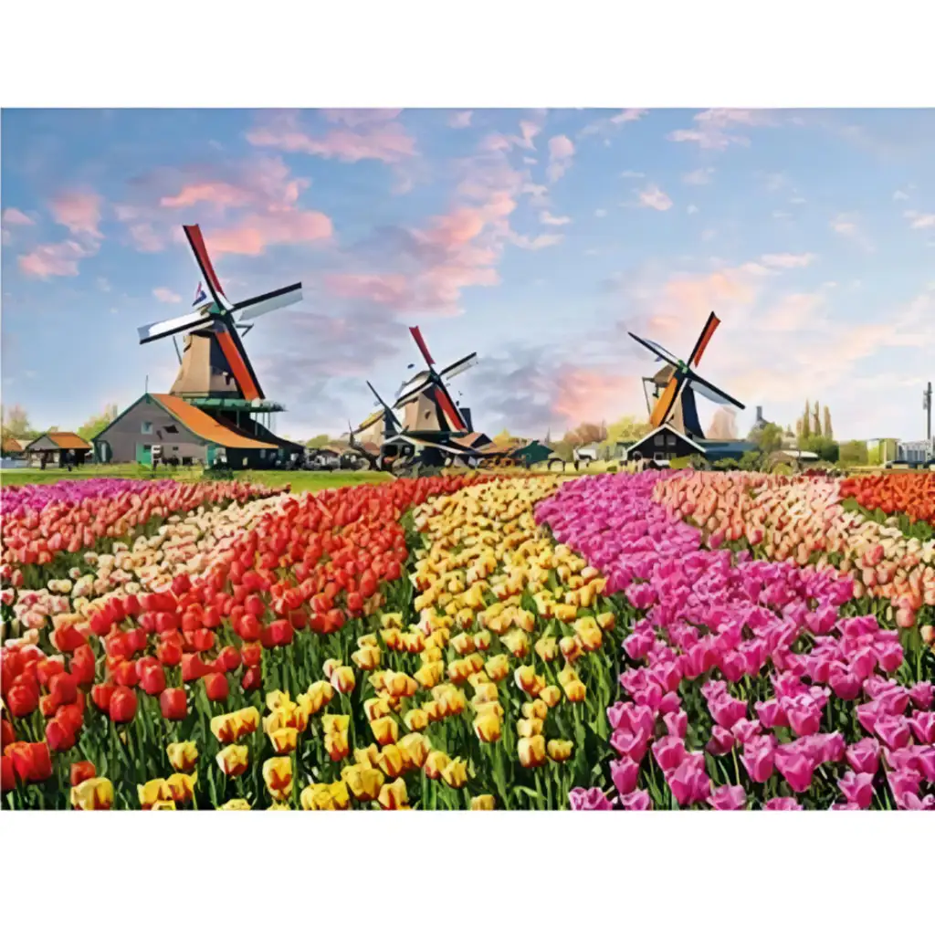 imagen de Rompecabezas de diamantes: Set de pintura de diamantes de campo de tulipanes holandeses 30x40cm 1