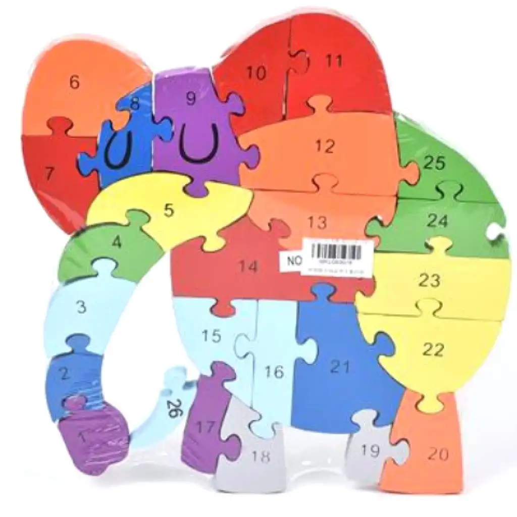 imagen de Rompecabezas de elefante educativo de madera con números 1