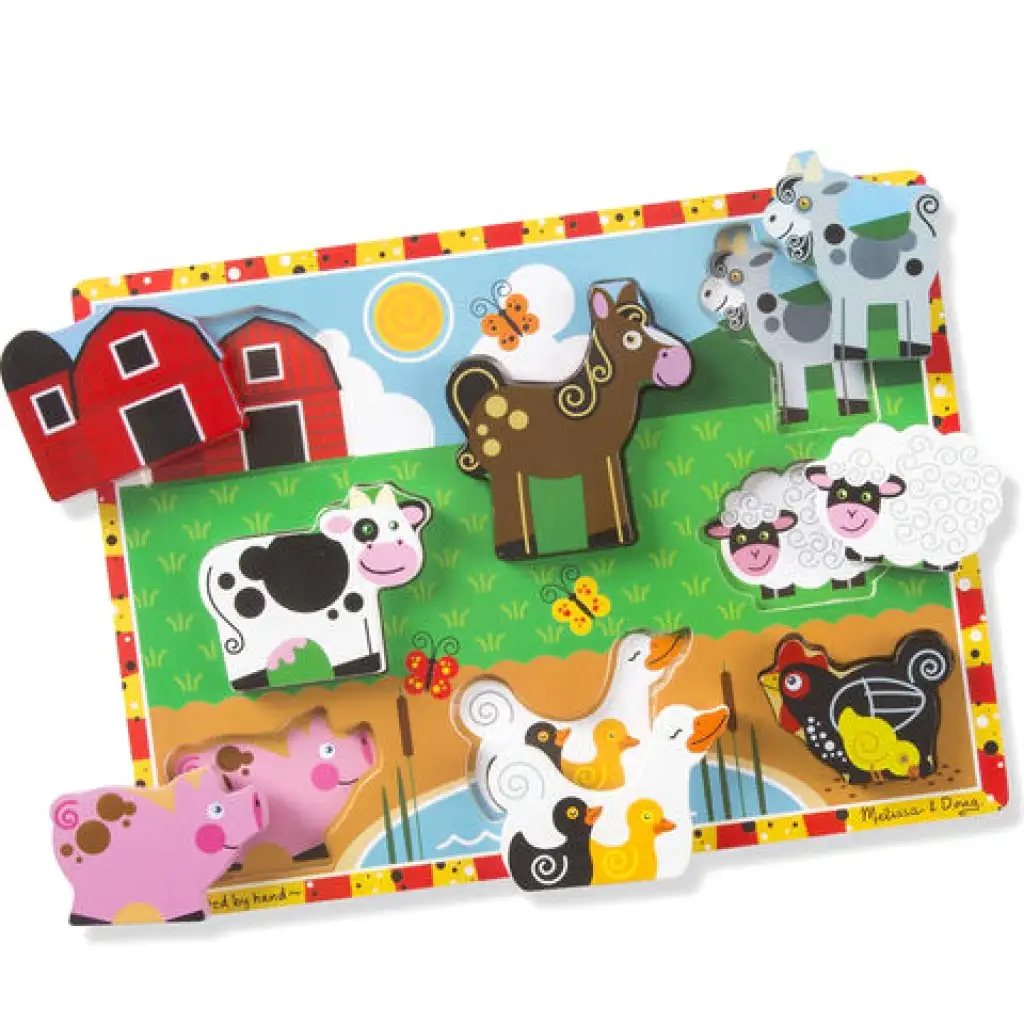 imagen de Rompecabezas de formas de madera gruesa con animales de granja de 8 piezas - Melissa & Doug 1