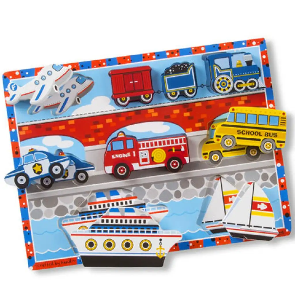 imagen de Rompecabezas de formas de madera gruesa con vehículos 9 piezas - Melissa & Doug 1
