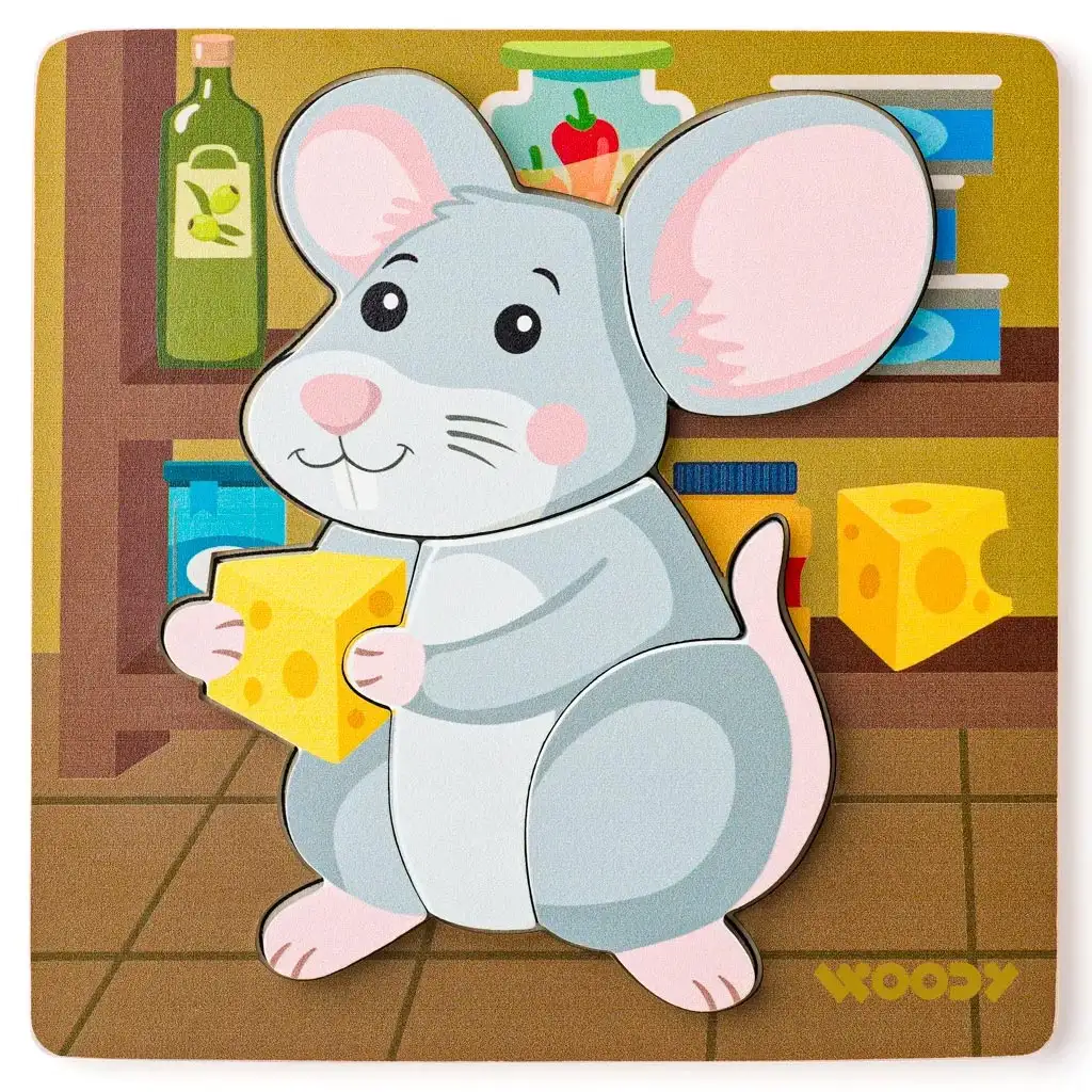 imagen de Rompecabezas de madera con ratón de 5 piezas - Woodyland 1
