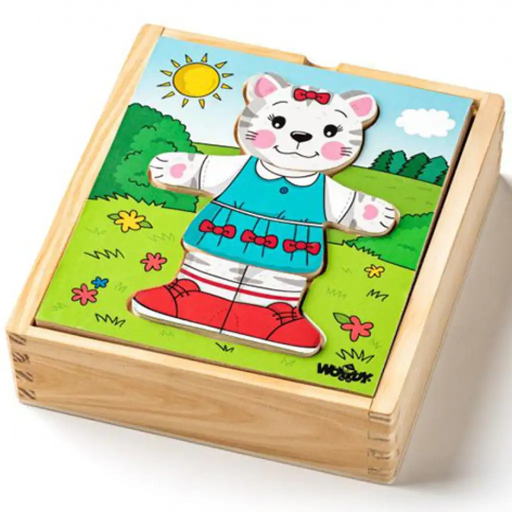 imagen de Rompecabezas de madera de gato vestible de 18 piezas - Woodyland 1