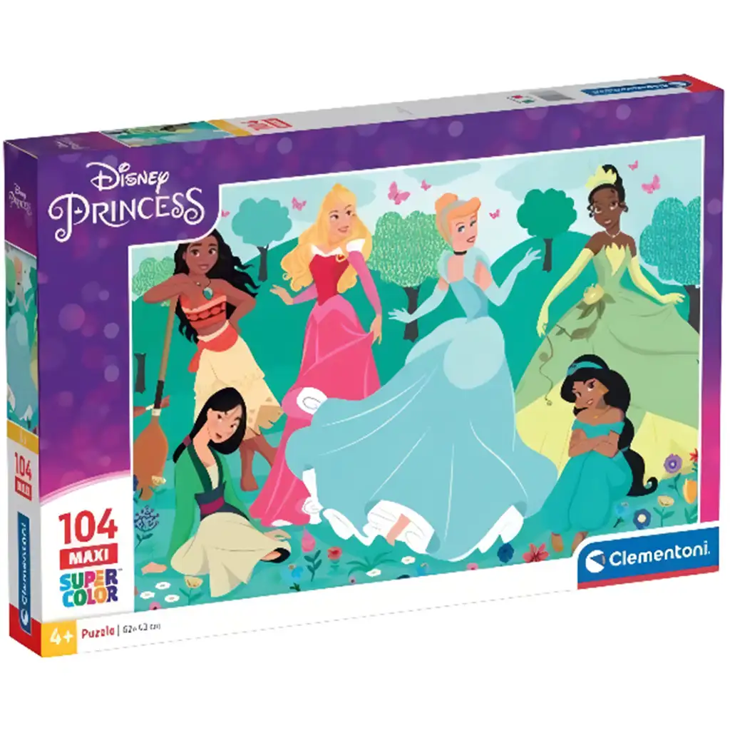 imagen de Rompecabezas maxi supercolor de 104 piezas de amigas princesas Disney - Clementoni 1