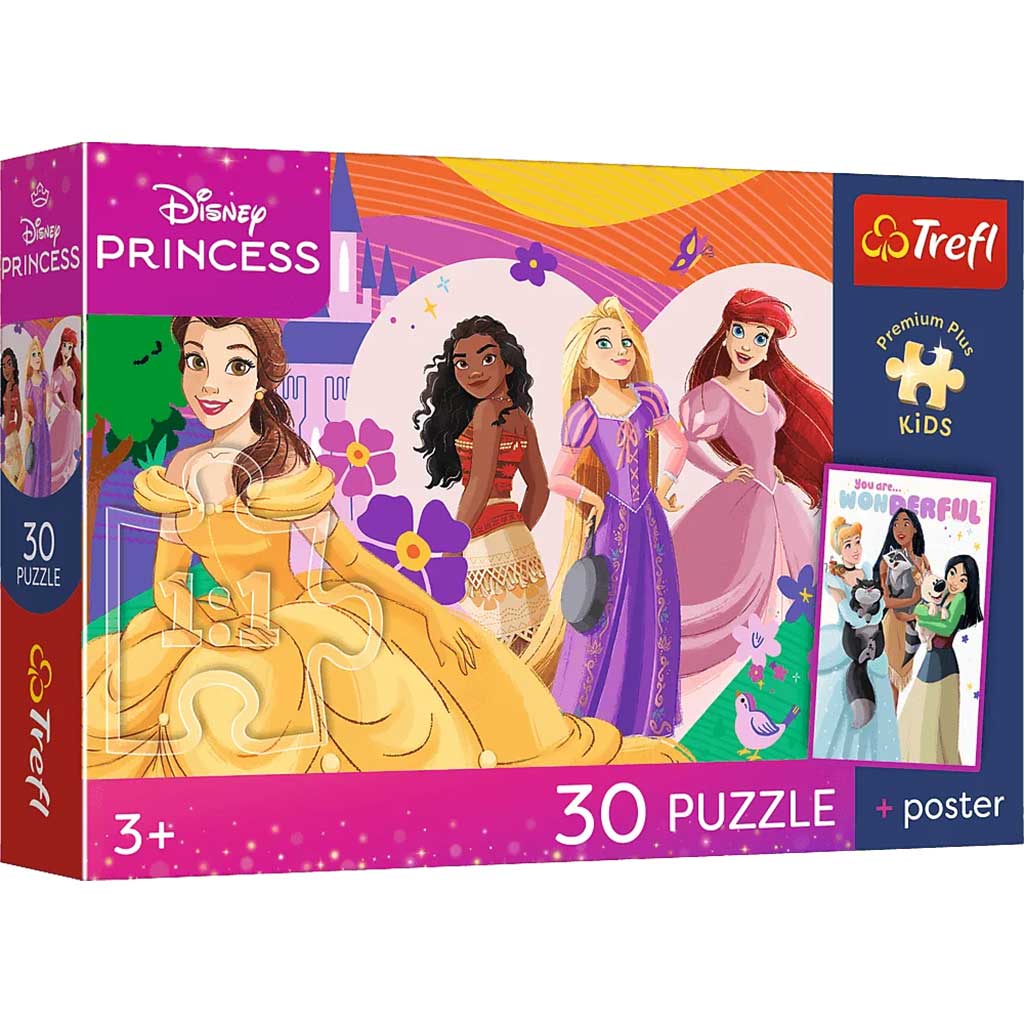 imagen de Rompecabezas premium de 30 piezas de Princesas Disney con póster - Trefl 1