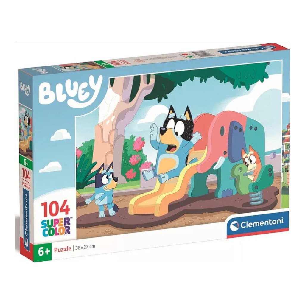 imagen de Rompecabezas Supercolor de 104 piezas de Bluey el perro deslizándose - Clementoni 1