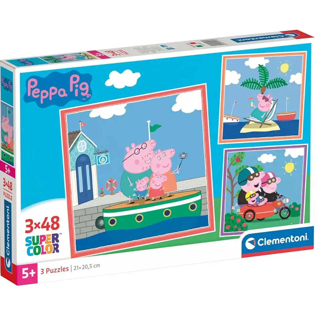 imagen de Rompecabezas Supercolor de 3x48 piezas de Peppa Pig - Clementoni 1