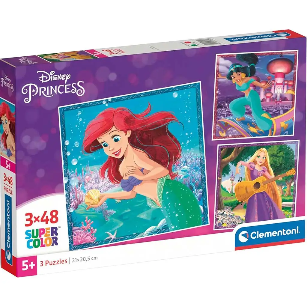 imagen de Rompecabezas Supercolor de 3x48 piezas de Princesas Disney - Clementoni 1