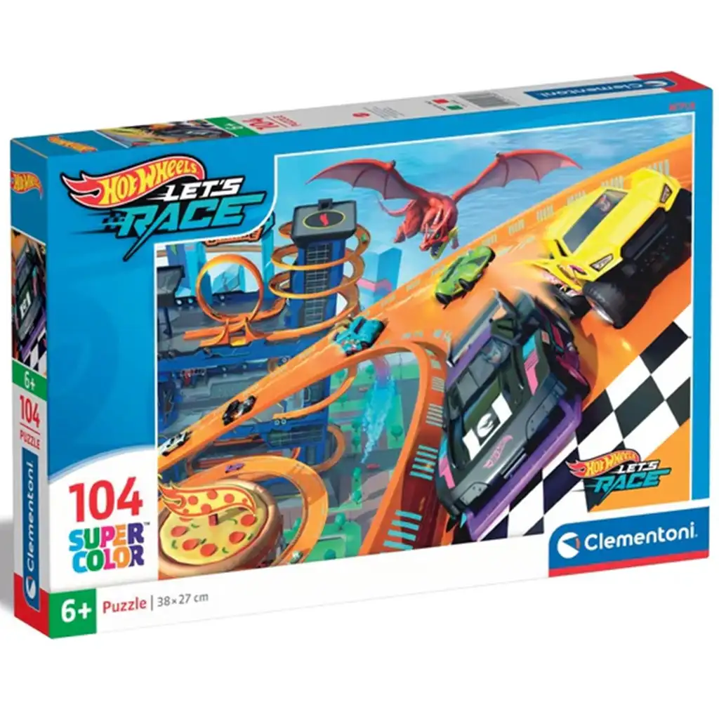 imagen de Rompecabezas supercolor de carrera de Hot Wheels de 104 piezas - Clementoni 1