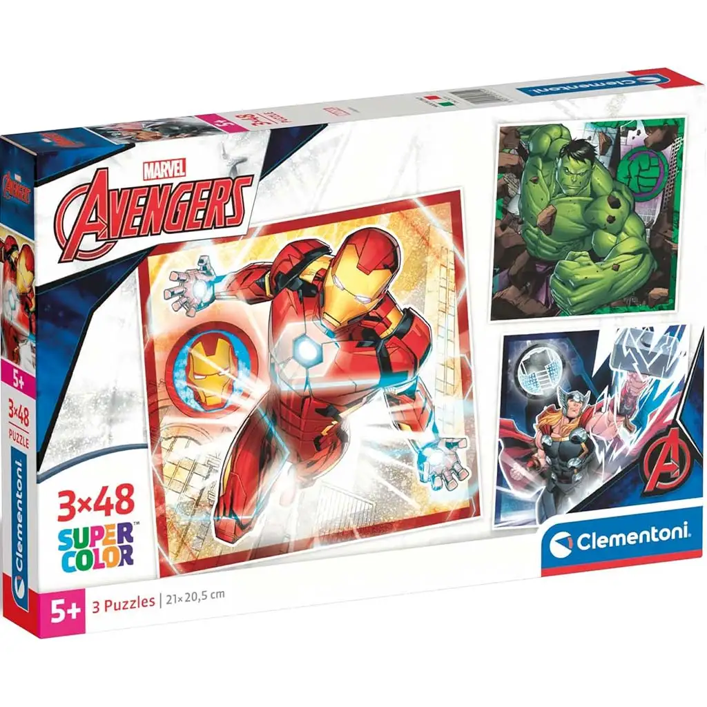 imagen de Rompecabezas Supercolor de Los Vengadores 3x48 piezas - Clementoni 1