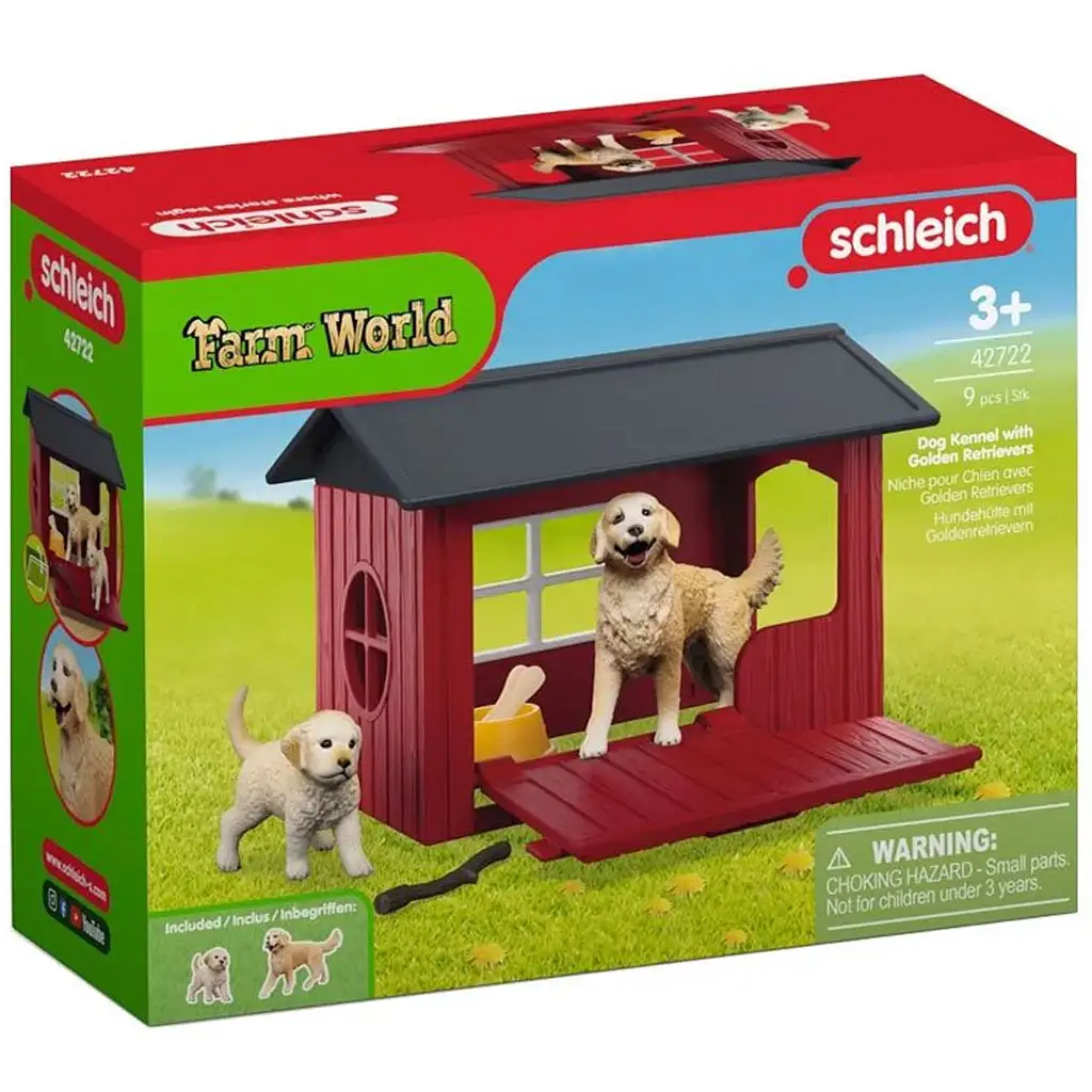 imagen de Schleich Farm World – Casa de Perro Golden Retriever con cachorros (42722) 1