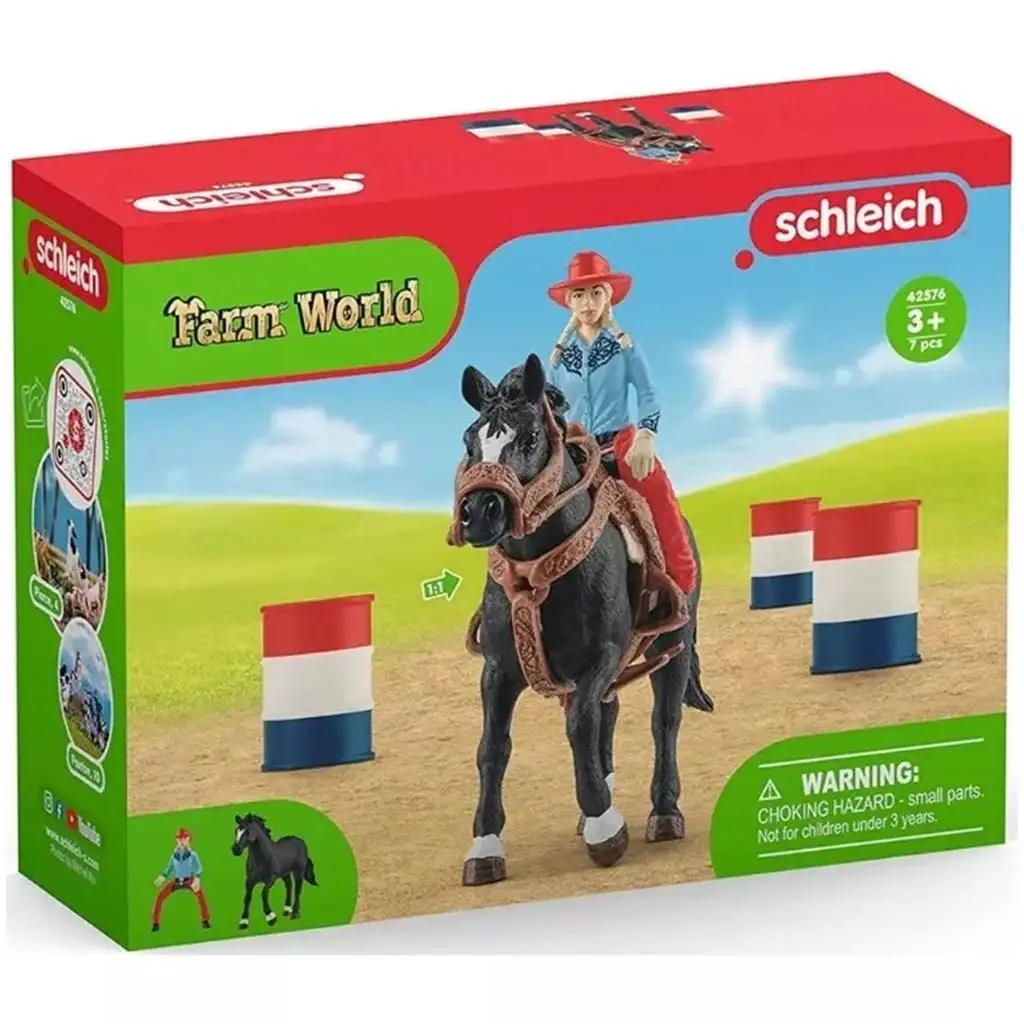 imagen de Schleich: Farm World - Set de juego de carrera de barriles con vaquera (42576) 1