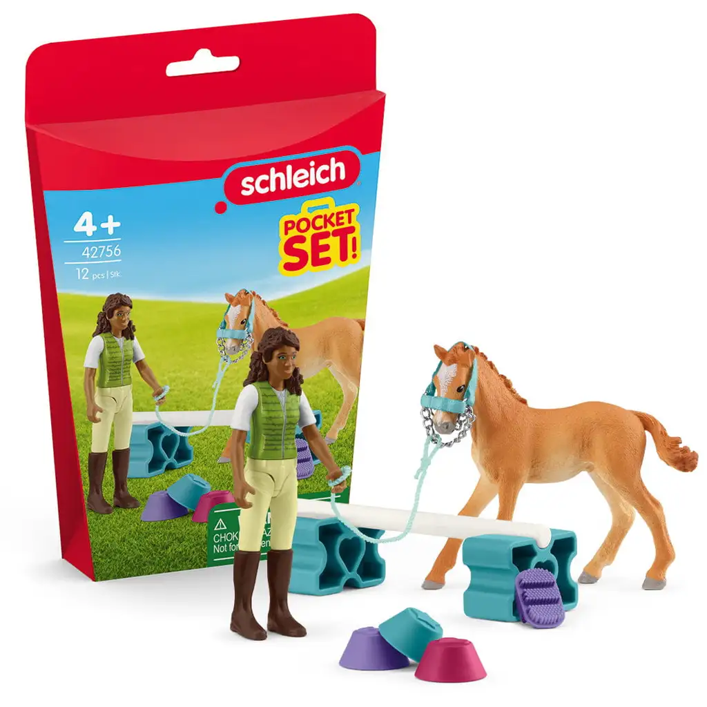 imagen de Schleich: Set de entrenamiento de caballos de Sarah con potro Tennessee Walker (42756) 1