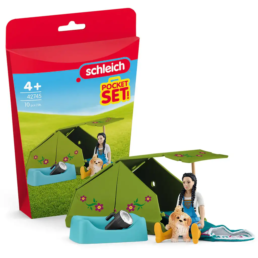 imagen de Schleich: Set de juego de aventura de camping con Kim y su perrito (42745) 1