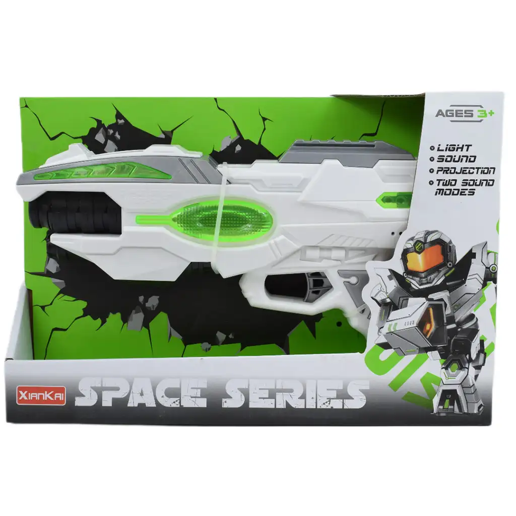 imagen de Serie Espacial: Arma espacial en color verde y blanco con luz y sonido de 25cm 4