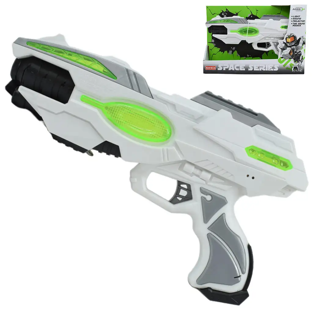 imagen de Serie Espacial: Arma espacial en color verde y blanco con luz y sonido de 25cm 1