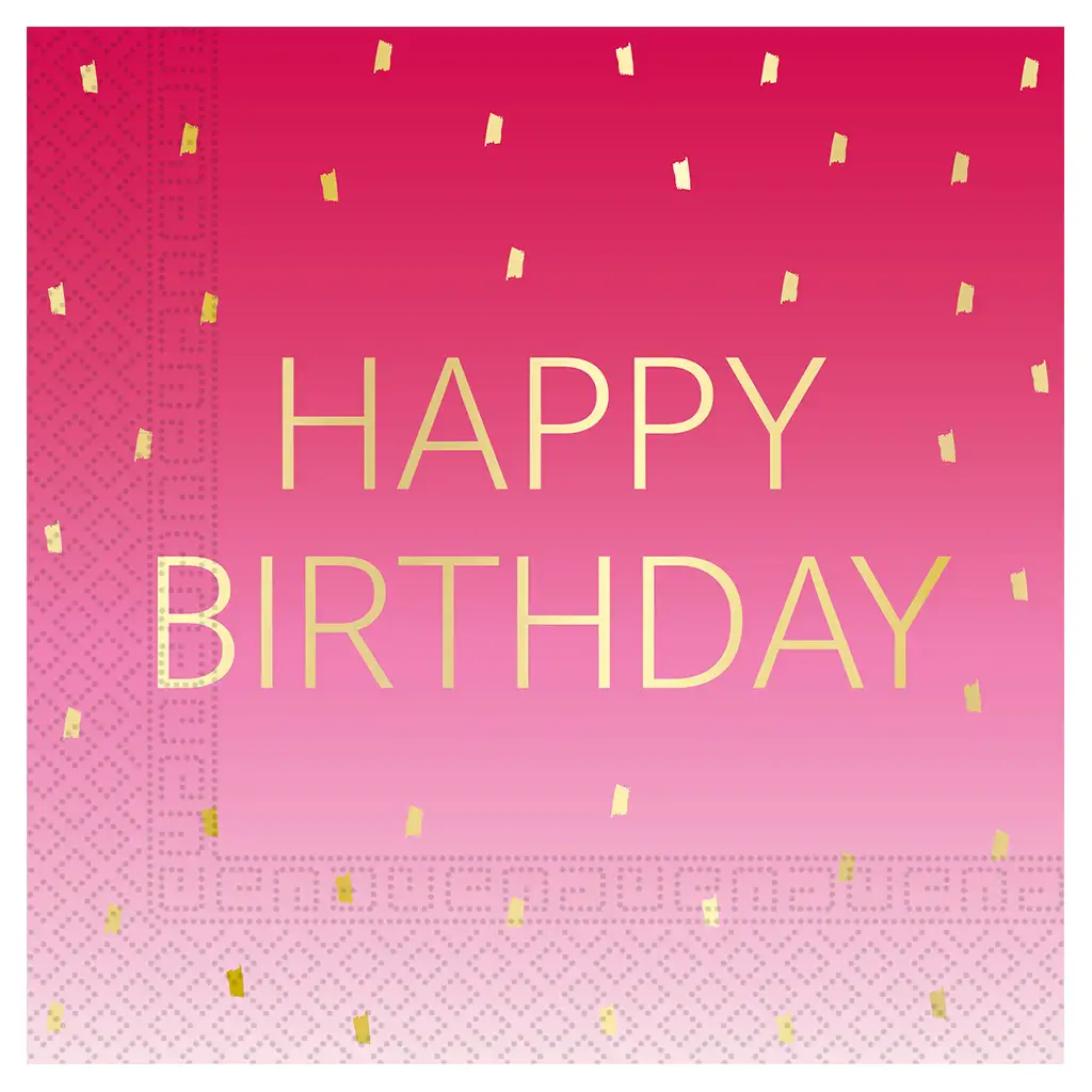 imagen de Servilleta de papel de 2 capas con la inscripción "Happy Birthday" de color rosa en paquete de 20 unidades 1