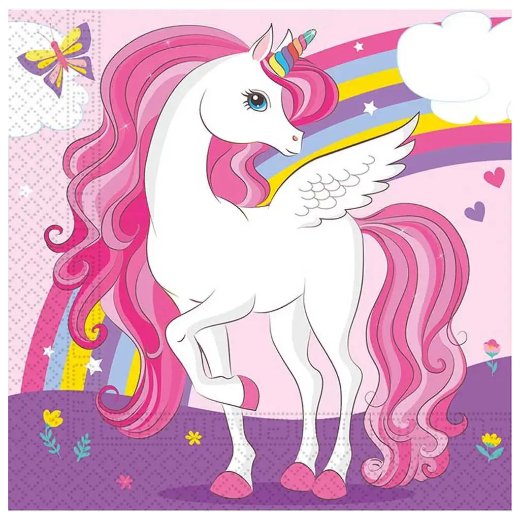 imagen de Servilleta de papel de unicornio arcoíris de 2 capas, paquete de 20 unidades 1