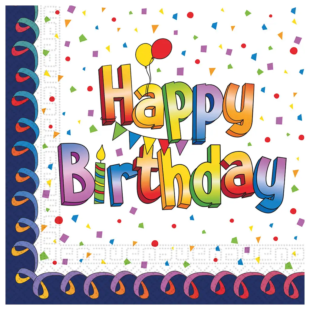 imagen de Servilleta de papel "Happy Birthday" de colores del arcoíris, paquete de 20 unidades 1