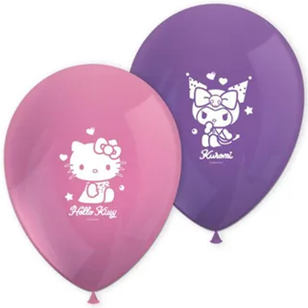 imagen de Set de 8 globos de látex con estampado de Hello Kitty y Kuromi 1