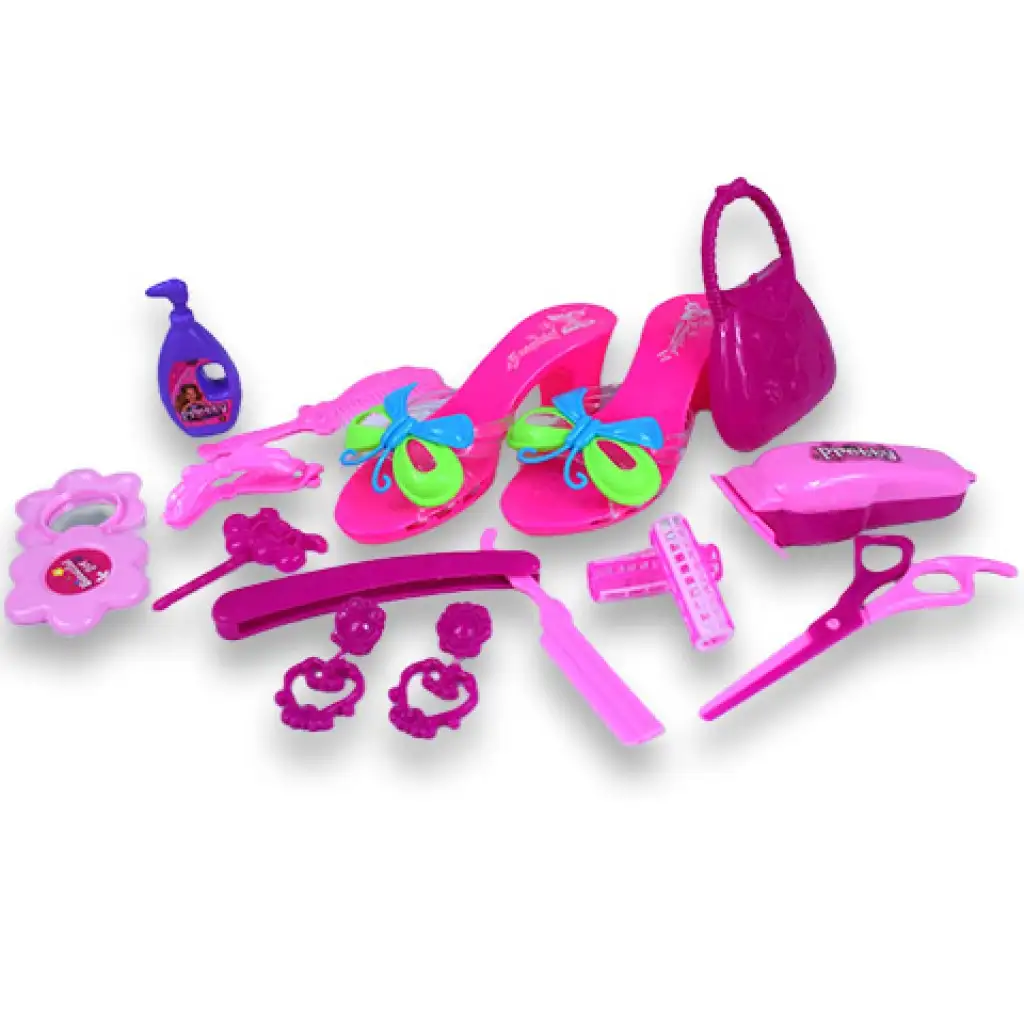 imagen de Set de belleza con accesorios de peluquería, zapatos y pendientes en una bolsa 2