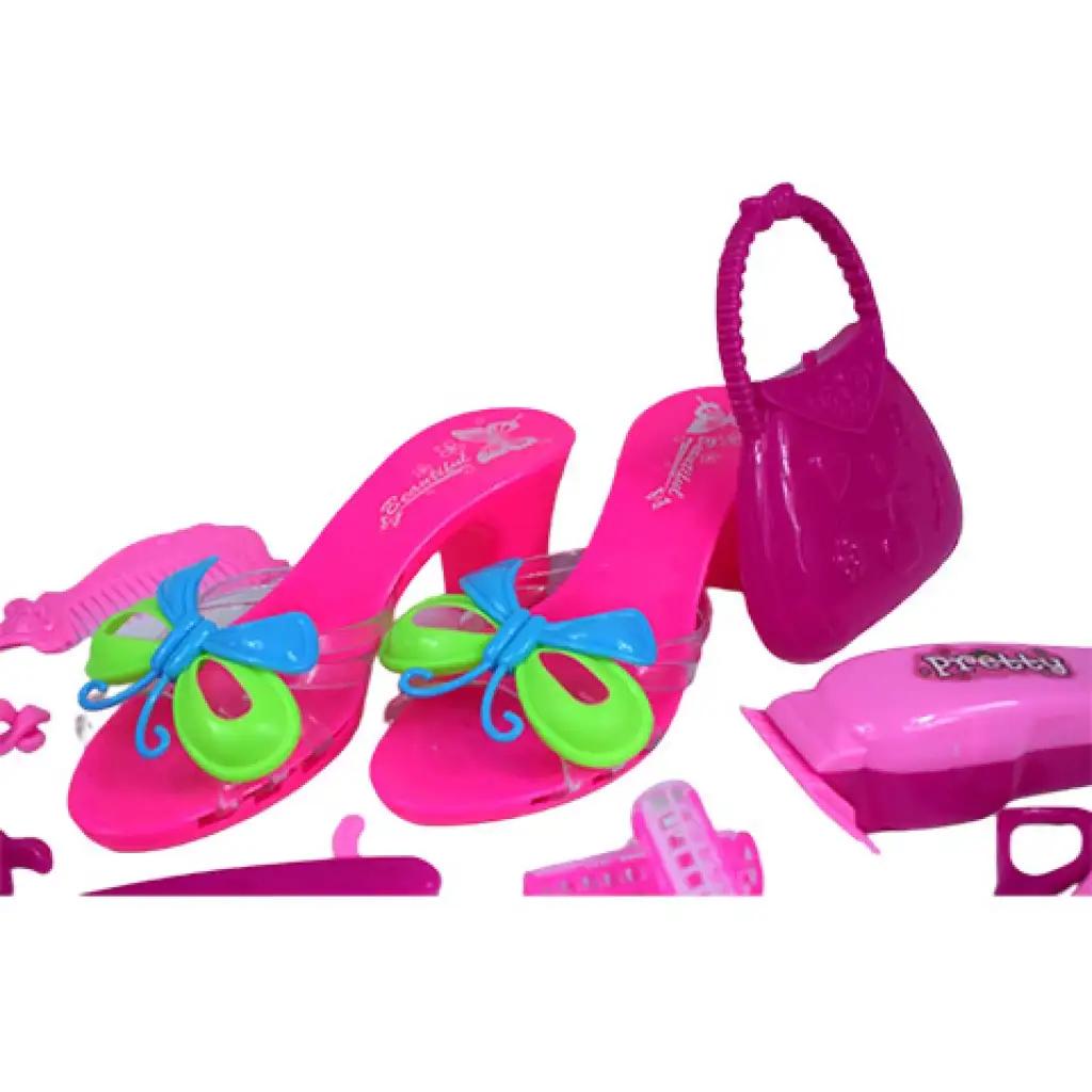 imagen de Set de belleza con accesorios de peluquería, zapatos y pendientes en una bolsa 3