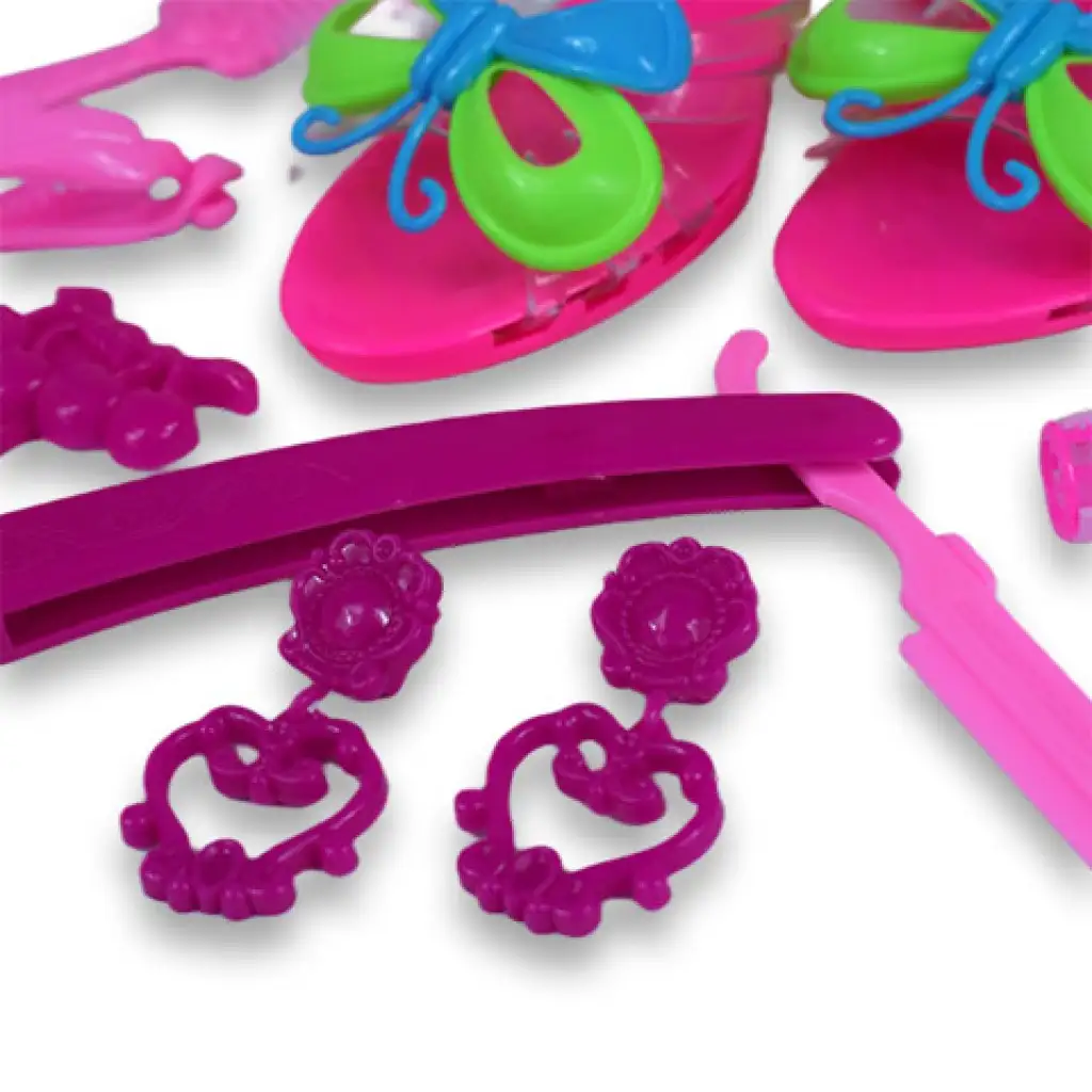 imagen de Set de belleza con accesorios de peluquería, zapatos y pendientes en una bolsa 5