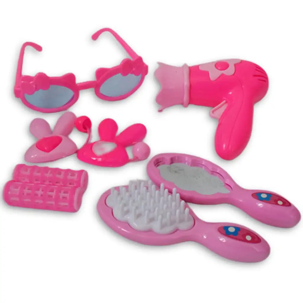 imagen de Set de belleza rosa de 8 piezas con secador de pelo, gafas de sol y accesorios 1