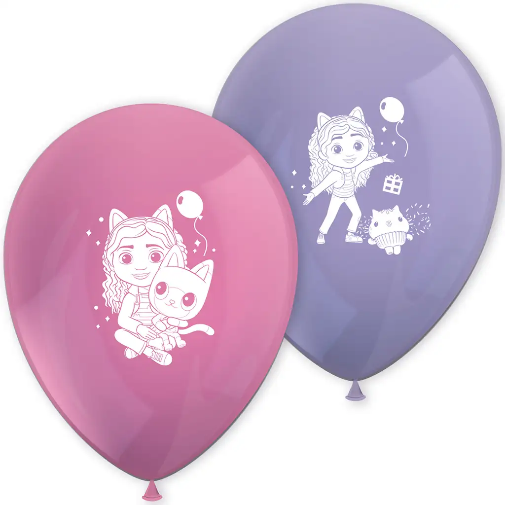 imagen de Set de globos de látex con diseño de Gabi casa de muñecas 8 unidades 1