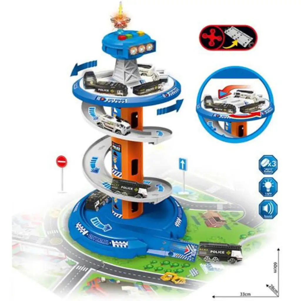 imagen de Set de juego de torre de estacionamiento con luz y sonido y tres coches pequeños 2