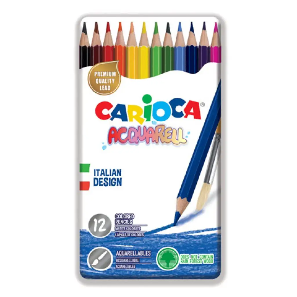 imagen de Set de lápices de colores acuarelables de 12 unidades en caja de metal - Carioca 1